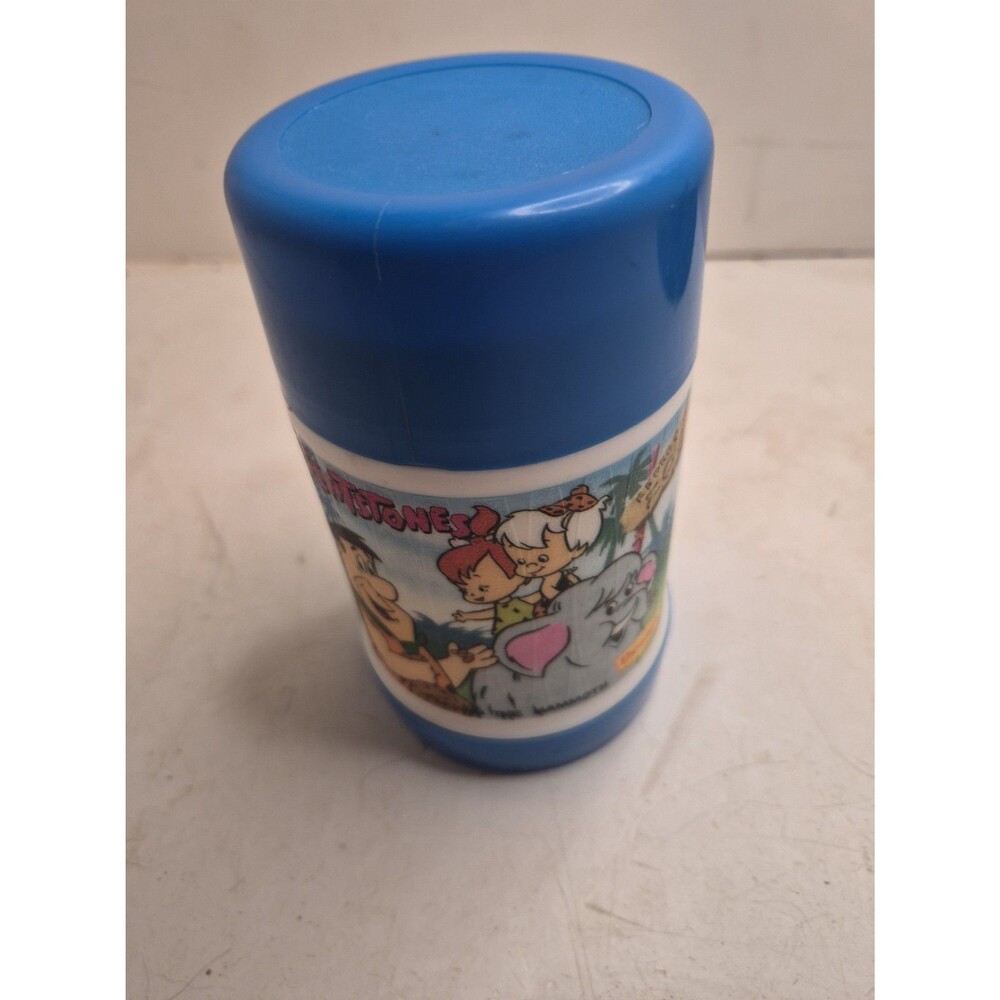 The Flintstones 1989`Denny's Feeding The Mammoth Plastic Lunch Box Thermos